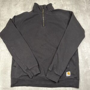Carhartt Quarter Zip Sweatshirt Mens M Black Workwear Pullover Heavyweight Work